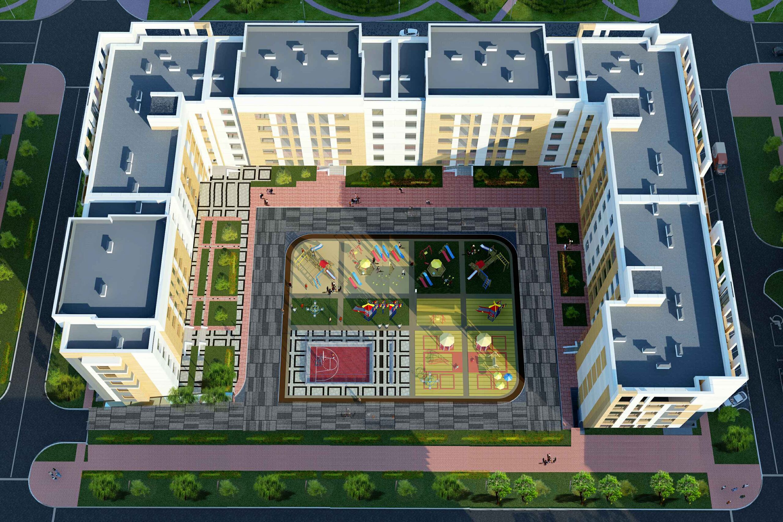 Отдельный дом Robin City с высоты птичьего полёта с садом и зонами отдыха